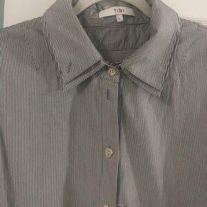 Tibi Black and White Striped Button Down Shirt
